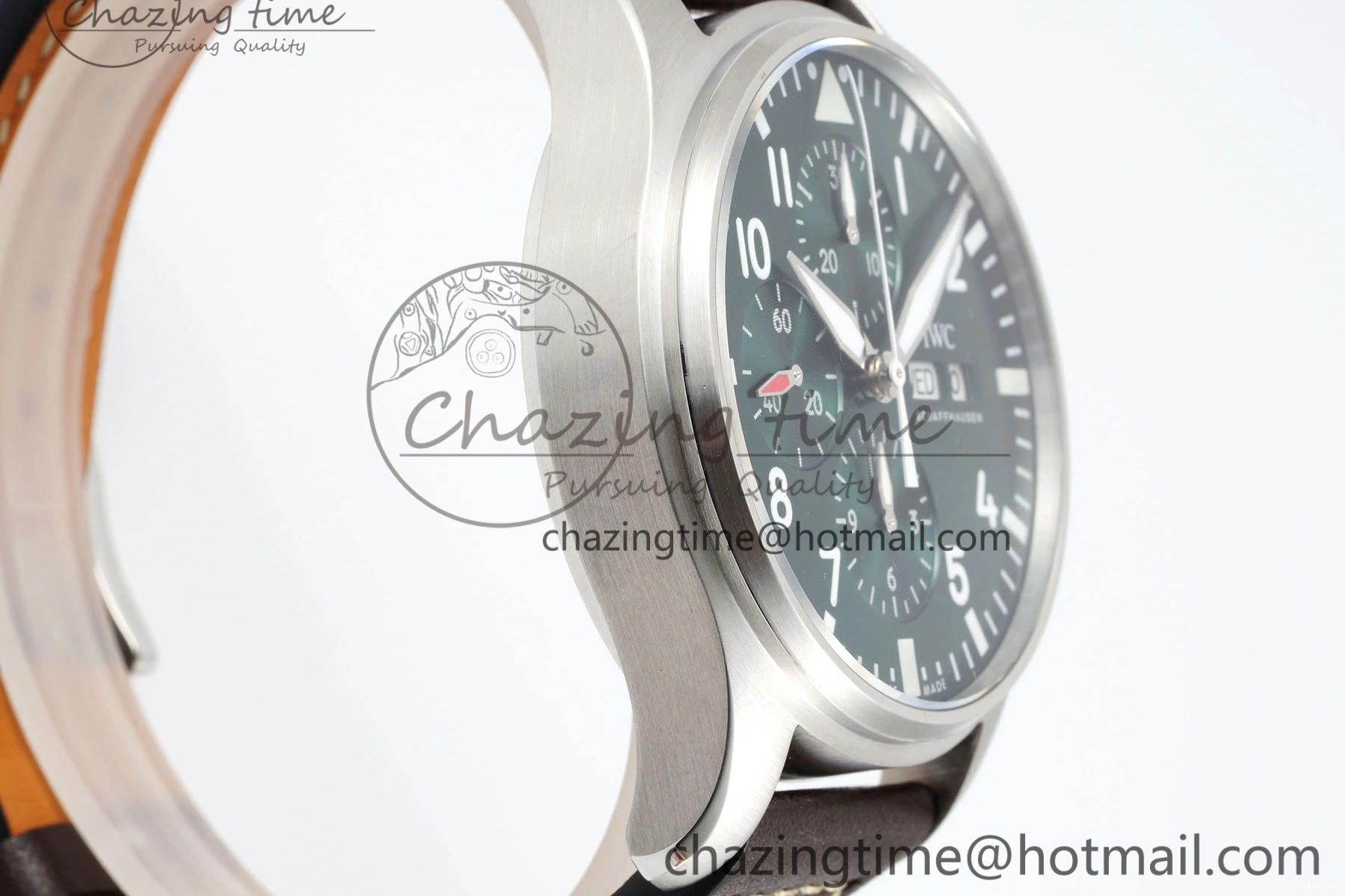 MIROTIME 0326 Bright Pilot Chrono SS AZF 1:1 Best Edition Green Dial on Brown Leather Strap A 7059